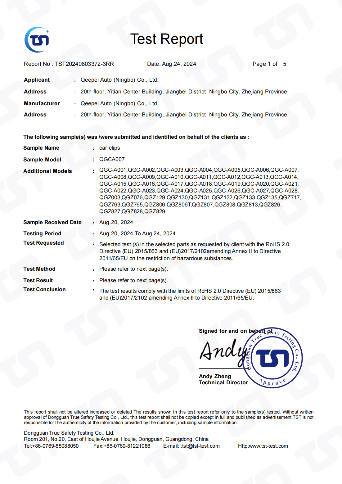 ROHS Certificate 2